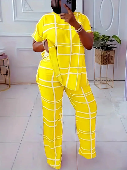 Short Sleeve 2 Piece Women Sets 2025 Spring Summer Matching Sets Stripe Print Two Pieces Sets Top Pants Suits Outfits Clothing