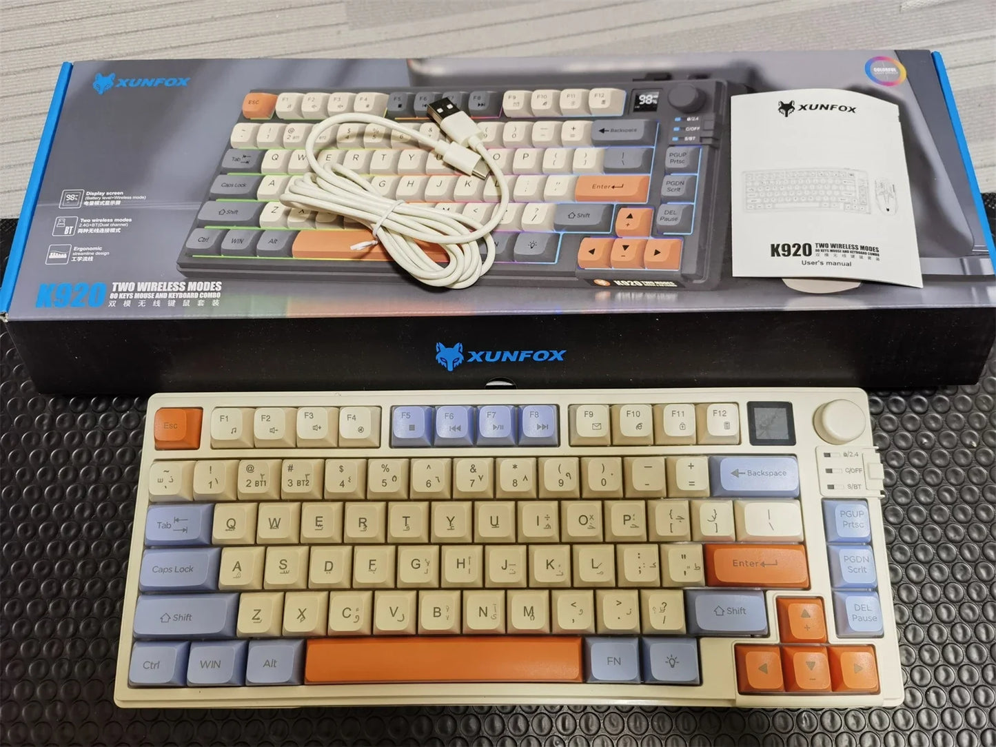 Wireless Keyboard 80 Key 80% Layout Spanish Russian Arabic Korean Keyboard Mouse Set Bluetooth 2.4G 2000mAh Type C K92 Backlight