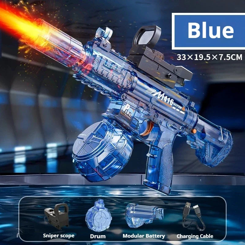 Electric Water Gun Simulation Shooting Water Gun with Recoil Flash Function Summer Outdoor Beach Game Toys Children Adults Gifts