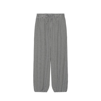 Women's Long Pants 2026 Summer New Style Red Plaid Drawstring Lantern Pants Long Pants Beach Vacation Casual Fashion