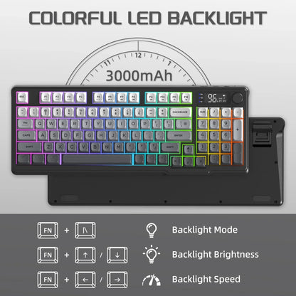 M96 Wireless Keyboard and Mouse Set, Bluetooth&2.4G, Smart Screen, 96 Keys, RGB, Silent Keyboard Mouse Combo