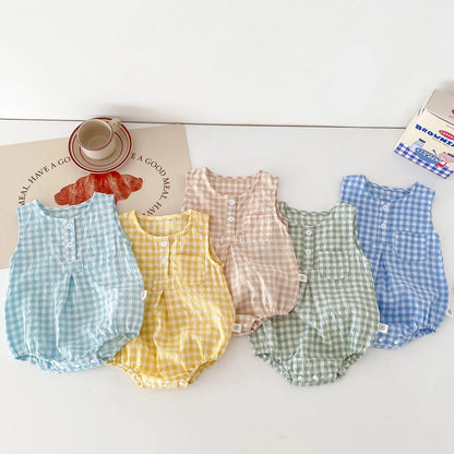 Summer Baby Girls Sleeveless Romper  Plaid Newborn Baby Bodysuit  0-2 Years Old Infant Jumpsuit