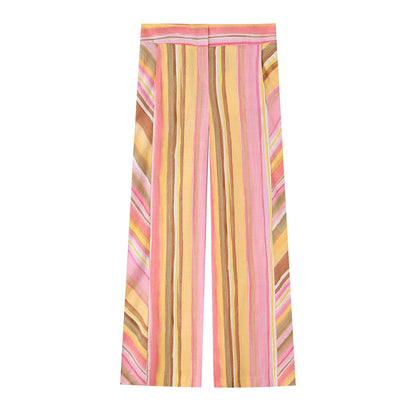 TFMLN New Women Pant Sweet Striped Straight Colorful Multicolor Wide Leg Long Pants Casual Fashion Streetwear Ladies Outfit