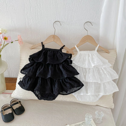 Korea Fashion Baby Girls Camisole Romepr Princess Cotton Sling Infant Bodysuit Dress Baby Outfit 0-2 Years Old