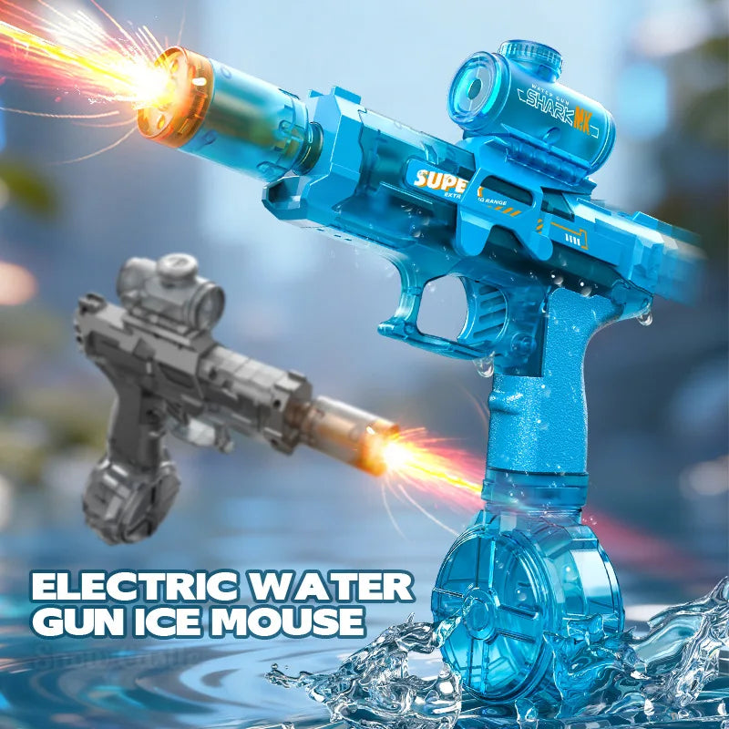 Automatic continuous shooting electric water gun, outdoor beach toys, long-distance water gun with lights, swimming toys
