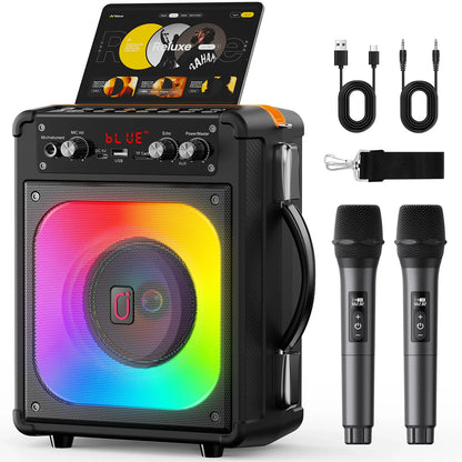 Tx06Karaoke Bluetooth Speaker with Microphone,High-Power Karaoke Outdoor Bass Audio,Karaoke Bluetooth Speaker Music Rhythm Light
