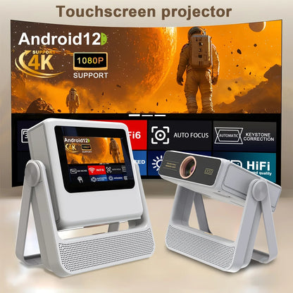4K Touch Screen Projector with WiFi Bluetooth, Auto Focus Smart Portable Game Projector, Mini Outdoor Movie Projector Compatible with Phone/ TV /pc for Bedroom Home Theater ﻿