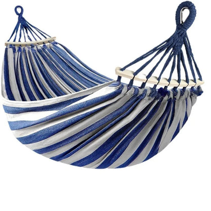 Canvas Hammock Anti-Roll Double Camping with Curved Wooden Poles Outdoor Swing Bed for Two
