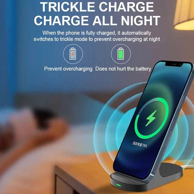 Fast Wireless Charger Stand Pad for iPhone 16 15 14 13 8 X Samsung Galaxy S24 S23 S21 S20 S10 Xiaomi Wireless Charging Station