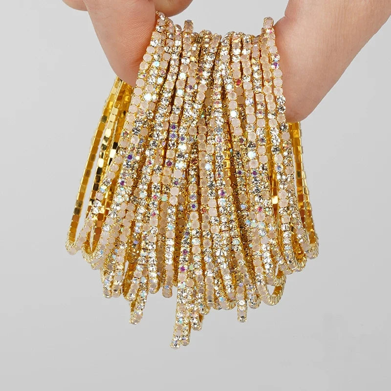 5pcs Fashion Colorful Acrylic Crystal Rhinestone Elastic Bracelet For Women Stretch Wristband Wedding Bracelets Daily Jewelry
