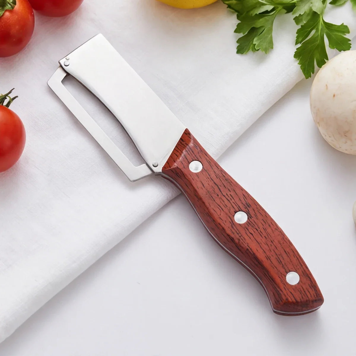 Stainless Steel Vegetable Peeler with Wooden Handle 3-in-1 Fruit Potato Peeler with Bottle Opener Kitchen Peeling Cooking Tools