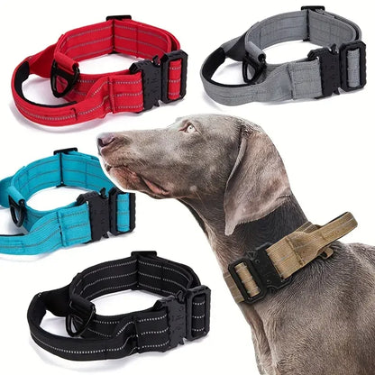 Medium Large Durable Tactical Collar] Durable Tactical Training Dog Collar - High-Strength Nylon, Reflective, With Handle - Perf