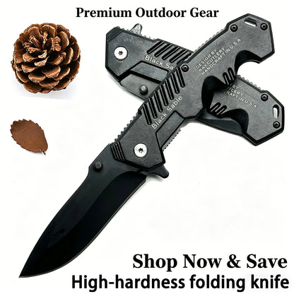 This multi-functional all-in-one folding knife is a portable tool for outdoor camping, hiking, survival, and household peeling
