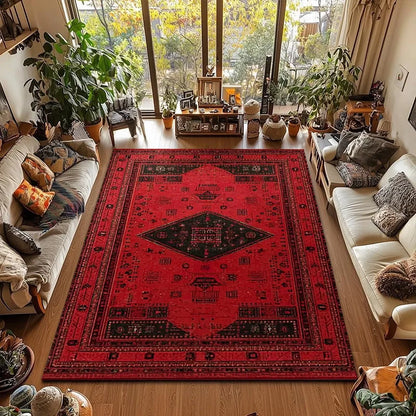 RAKKS Retro Red Persian Carpet / Turkish Area Rug Non-slip Living Room Decor Sofa Rug Bedroom Bedside Rug Kitchen Floor Mat