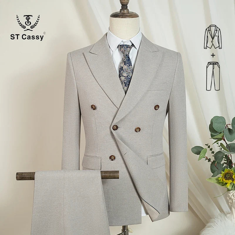 ST Cassy Elegant Man Suit 2 Piece Set Modern Wedding Party Outfit Suits for Men Stylish Business Office Suit Banquet Attire