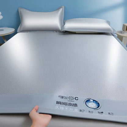 Cooling Summer Ice Silk Mat Carbon Fibres Sleeping Cool Bed Pad Wide Edging Mats Charcoal Double Mattress Cover with Pillowcase