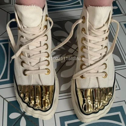 2026 New Men's and Women's Gold Toed Board Shoes, Adult Lace Up Flat Cloth Shoes, High-end Street Dance Stage Performance Shoes