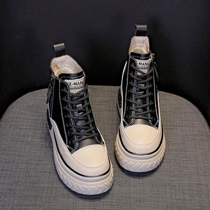 High Top Women Shoes Genuine leather 8cm Platform Boots Wedge Hidden Heel Zip Spring NEW Autumn Warm Fur Winter Shoes Sneakers