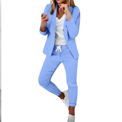 2 Piece Women's Autumn Winter Suit Fashion Slim Fit Lace-up Small Feet Trousers Women's Office Casual Solid Color Suit 2024