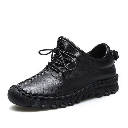 Handmade Genuine Leather Women Shoes Fashion Casual Sneakers Retro Flats Ladies Lacing Loafers Breathable Vulcanized Shoes