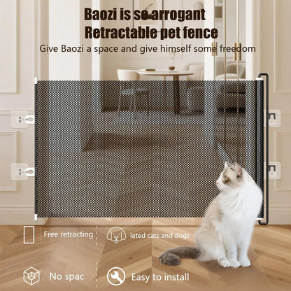 Retractable Barrier Fences Mesh Design Higher Design Mesh Stairs Gate Easy Install Punch-Free Dog Safety Fence Pet Supplies