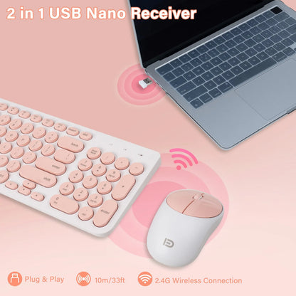 1 Set of 2.4G Wireless Keyboard and Mouse, Portable 95-key Multimedia key Office Mouse Kits, Silent Round Keyheads keyboard Mice
