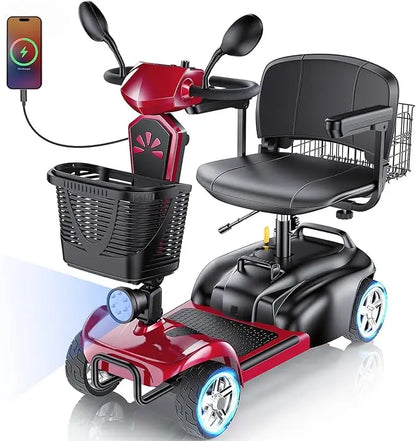 4-Wheel Electric Scooter with Dual Baskets, 350W Motor, Rotating Seat, USB Port,300Lbs, Customized