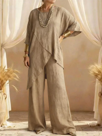 2026 Fashion Loose Women's Matching Sets Casual Half Sleeve Loose Tops And Wide Leg Pants 2 Piece Outfits Woman