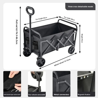 Outdoor garden camping large-capacity folding trolley, portable, detachable, compact and lightweight picnic camping cart