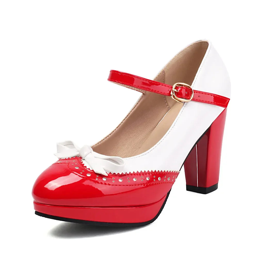 Women Shoes Sweet Candy Color Patent Leather Mary Jane Chunky Heel Ankle Strap Pumps Party Cosplay Uniform Paty Wedding Dress