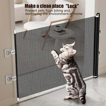 Retractable Barrier Fences Mesh Design Higher Design Mesh Stairs Gate Easy Install Punch-Free Dog Safety Fence Pet Supplies