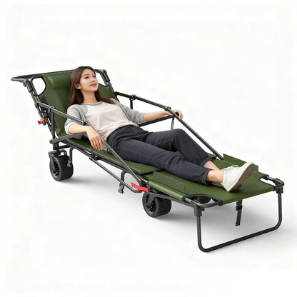 Foldable Camping Wagon with Tank Wheels Outdoor Beach Cart Reclining Design Push Trolley Portable Folding Trailer for Camping