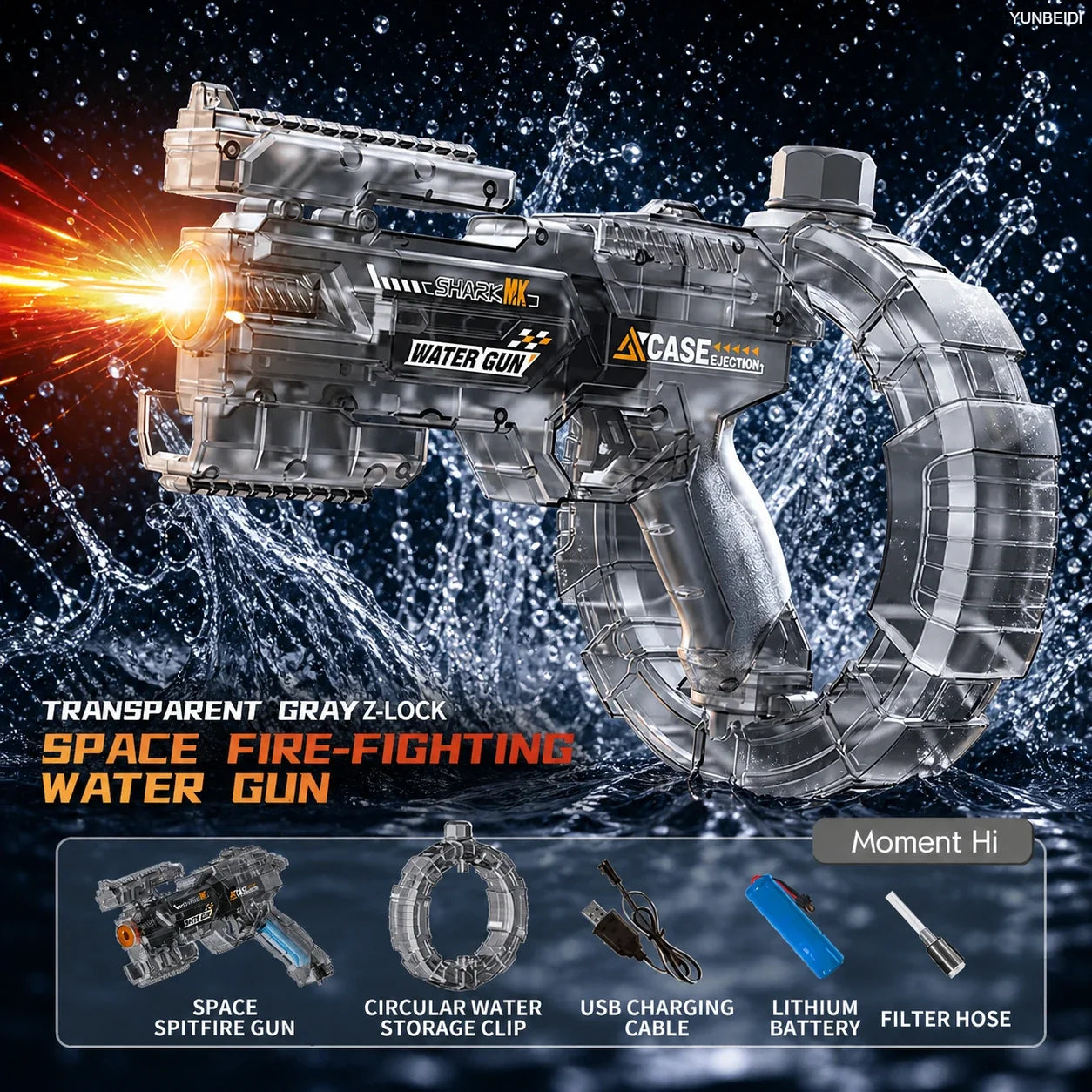 Electric Water Gun Automatic Water Blaster with LED Lights High Pressure Long Range Summer Beach Pool Outdoor Toy for Kids Adult