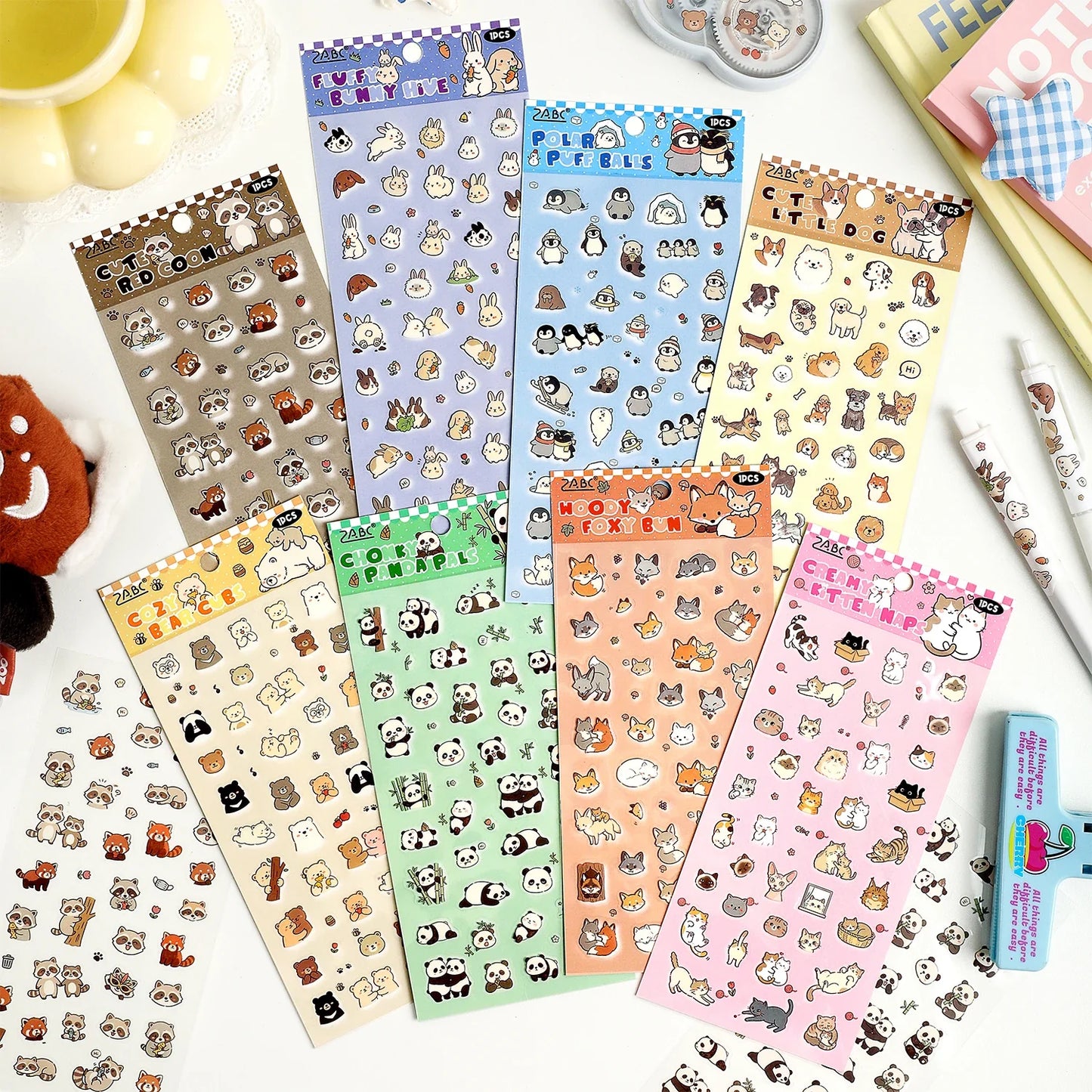 1 Sheet Kawaii Pet Clear PET Sticker, Mini Dog Cat Panda Rabbit