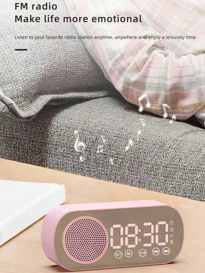 Bluetooth Speaker, Mirror-Faced Clock Alarm Clock Smart Speaker, Bass-Heavy FM Card Insertable Small Speaker