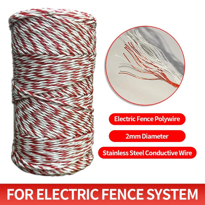 200M Heavy Duty Electric Fence Polywire,High Conductivity Steel Wire Rope for Farm,Horse, Cattle and Garden Fencing