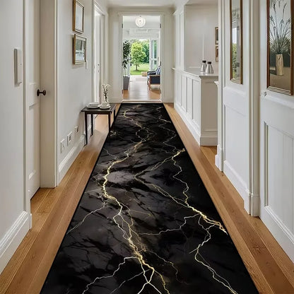 VIKAMA Black Gold Marble Vein Runner Rug Non Slip Washable Long Floor Mat for Hallway Entryway Modern Luxury Home Decor