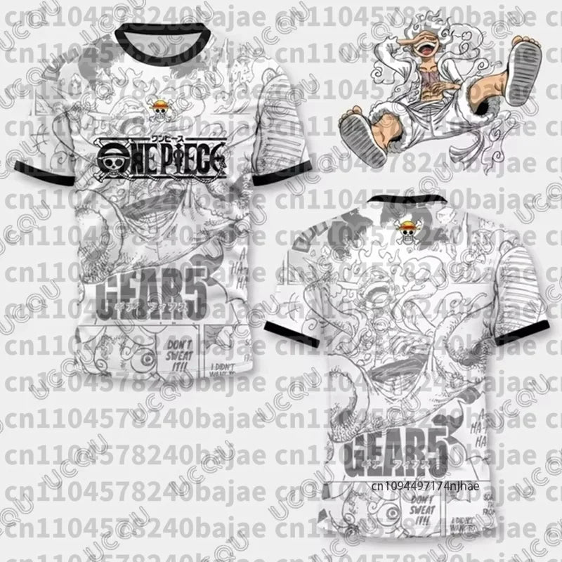 Hot Anime One Piece Luffy Gear5 Man Football Jersey Summer T-shirt men Vintage Fashion Sport Women pulovers kids' tops t-shirt