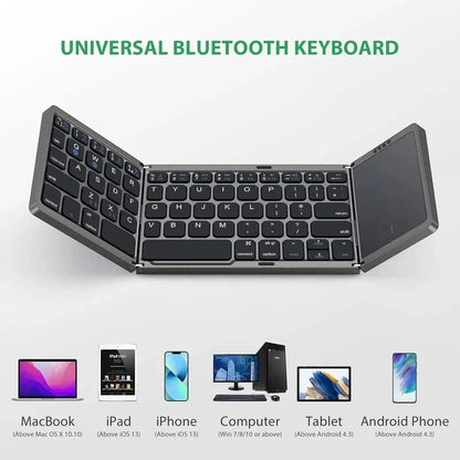 New Foldable Bluetooth Keyboard with Touchpad, Ultra-Thin Portable Wireless Keyboard for Tablet/Phone/Laptop