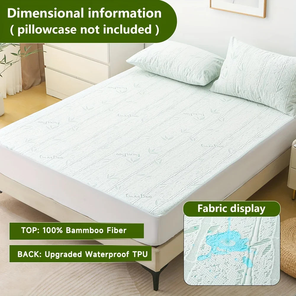 1p Cooling Bamboo Fiber Fitted Sheet, Breathable Mattress Protector