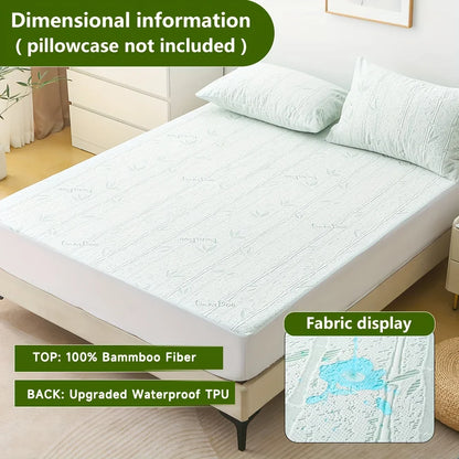 1p Cooling Bamboo Fiber Fitted Sheet, Breathable Mattress Protector