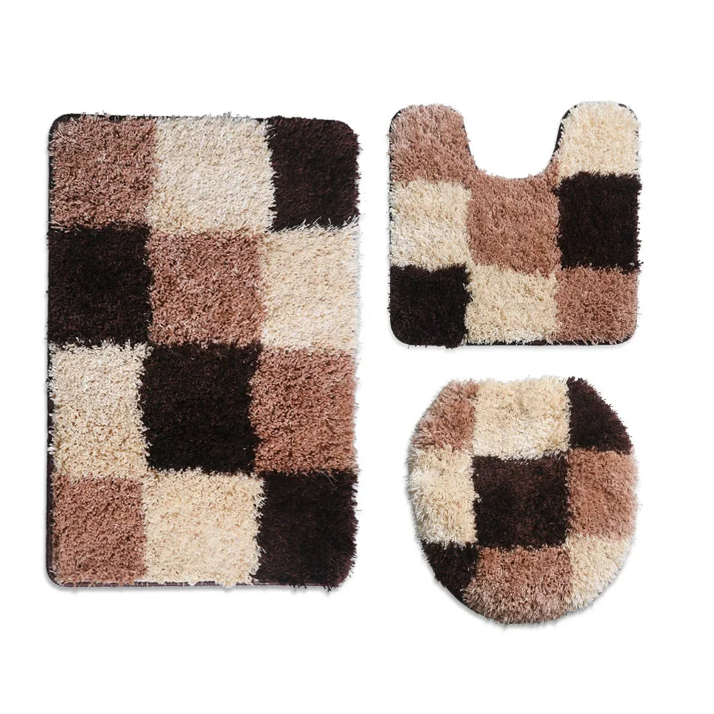 European Style Flocking Floor Mat, Household Bathroom Water Absorption and Anti Slip Mat Combination Set of Three Pieces