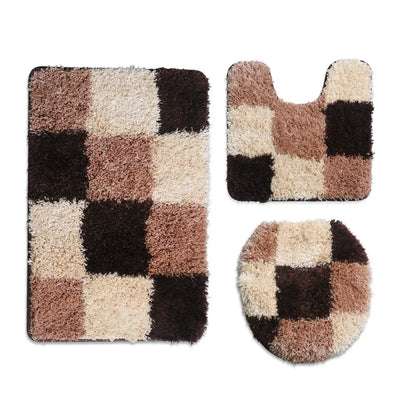 European Style Flocking Floor Mat, Household Bathroom Water Absorption and Anti Slip Mat Combination Set of Three Pieces
