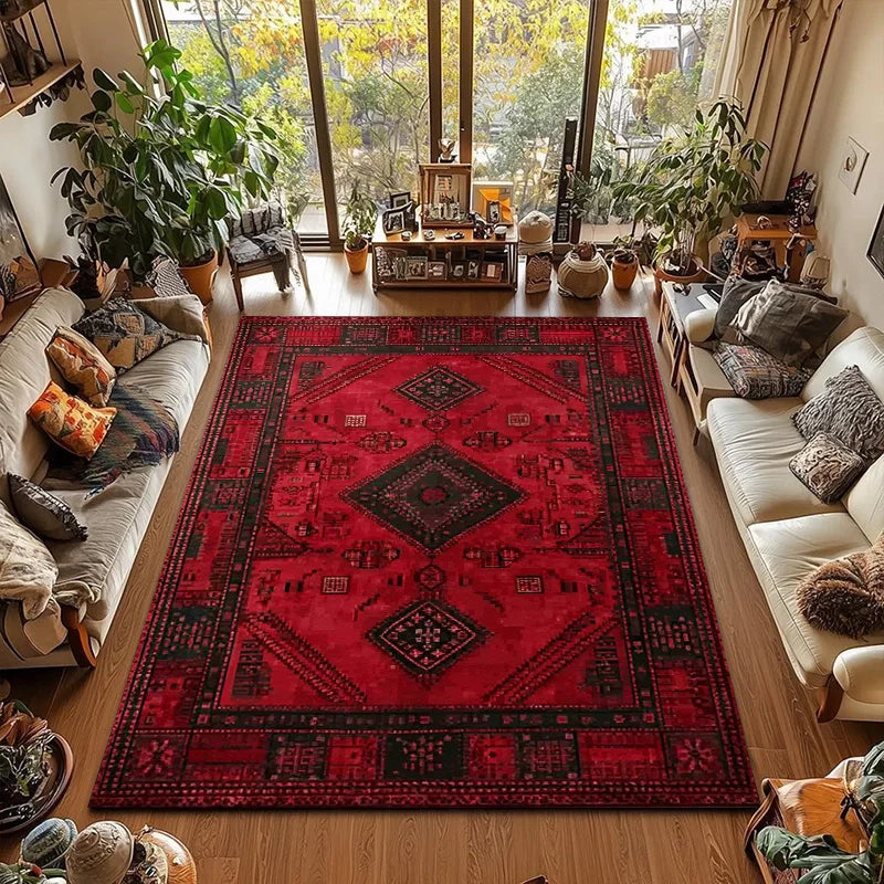 RAKKS Retro Red Persian Carpet / Turkish Area Rug Non-slip Living Room Decor Sofa Rug Bedroom Bedside Rug Kitchen Floor Mat