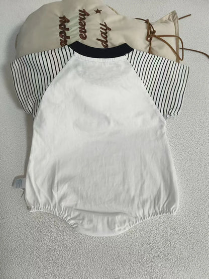 New Summer Newborn Baby Cotton Bodysuit Striped Short Sleeves Onesie 0-2Y Infant Cartoon Baby Boys Girls Jumpsuit