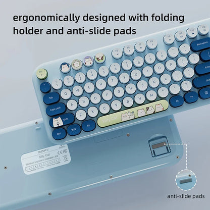 Full Size Wireless Keyboard Mouse Combo 104 Keys Retro Cute Cat Design Plug and Play Keyboard Mouse Set for Windows 7/8/10/XP