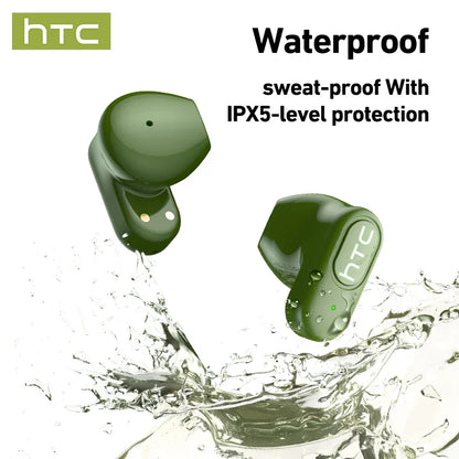 HTC NE51 Bluetooth Earphones TWS Mini EarBuds Sports Wireless Headphones Smart Noise Reduction Earbuds Green Black