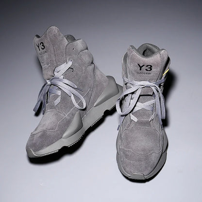High-top Men's Sneakers Cow Suede Original Design Casual Boots Non-slip Wearable Women's Sneakers Round-toe Cool  Sports Shoes