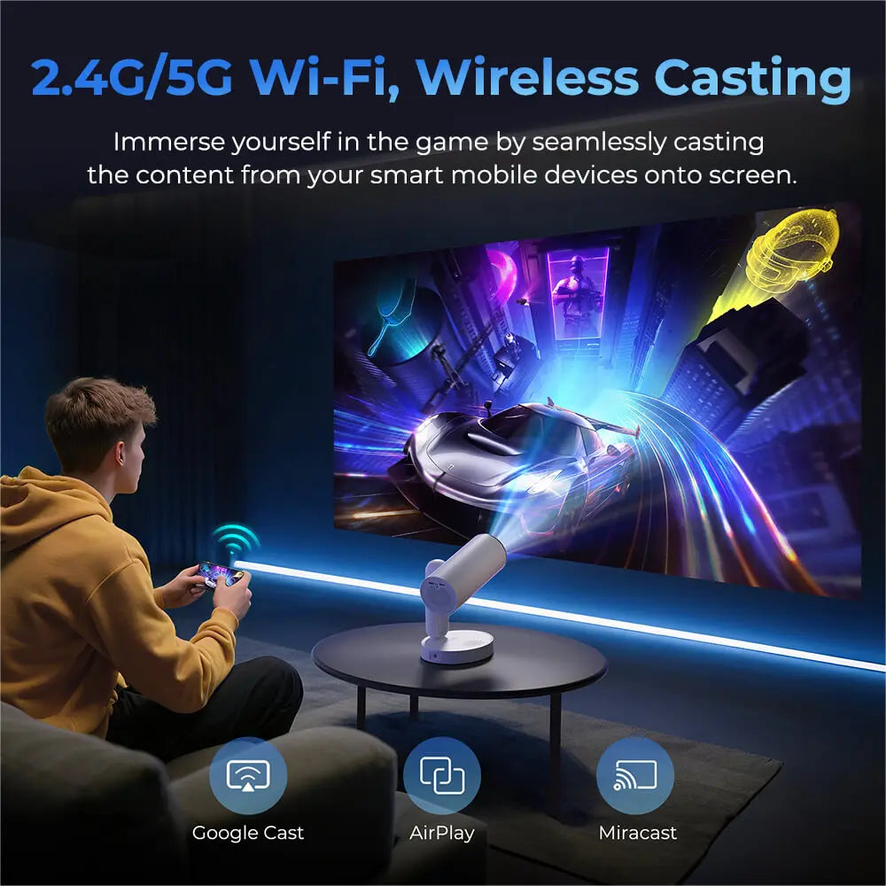 ETOE Starfish Plus TV Projector, Smart Projector with 4K Decoding, 120" Large Screen, 140° Rotation, Auto Keystone Correction, Voice Control, AirPlay, Chromecast, 5G WiFi, Bluetooth 5.0, Touch Night Light