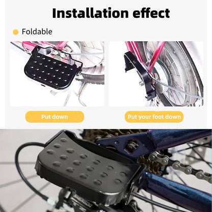 Universal Mountain Bike Electric Bike Folding Footrest with Elastic Spring, Oversized Design,  Rust-Resistant Paint Finish